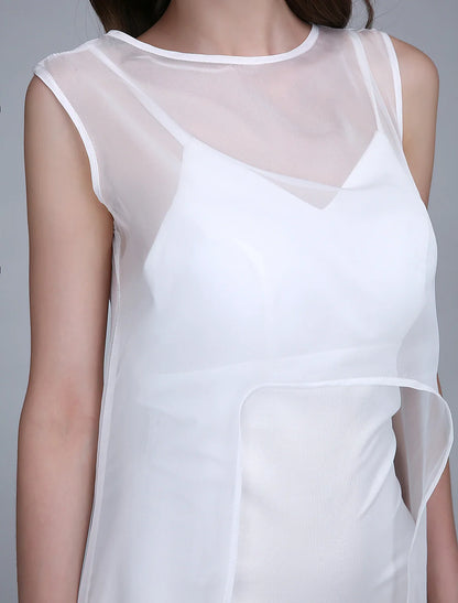 Sheath / Column Bridesmaid Dress Bateau Neck Sleeveless Open Back Ankle Length Chiffon / Jersey with Split Front