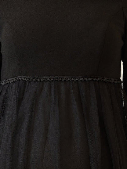 A-Line Mother of the Bride Dress Maternity Elegant Off Shoulder Floor Length Tulle Long Sleeve with Tier Black