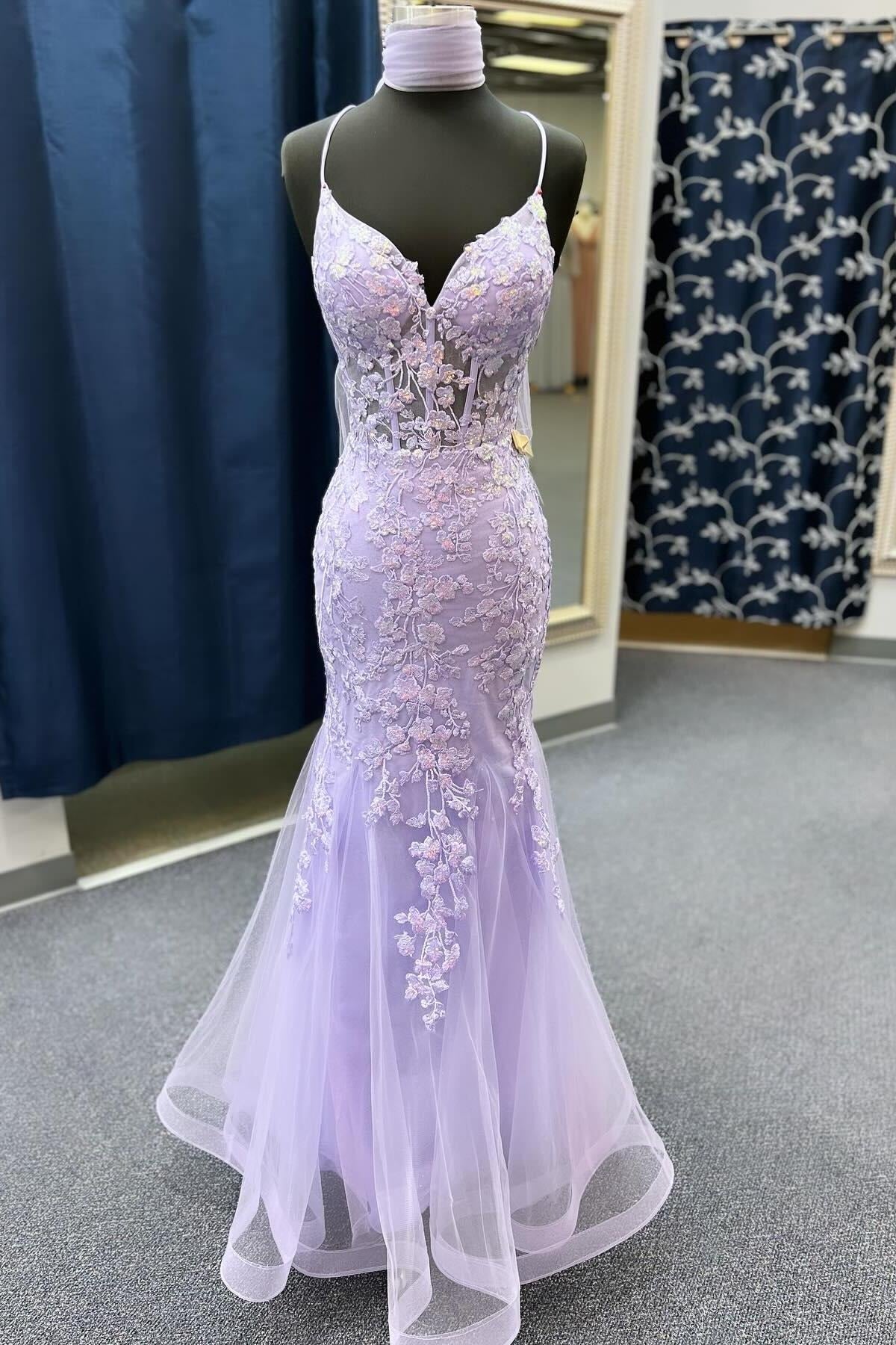 Mermaid V Neck Sage Green Tulle Lace Prom Dresses