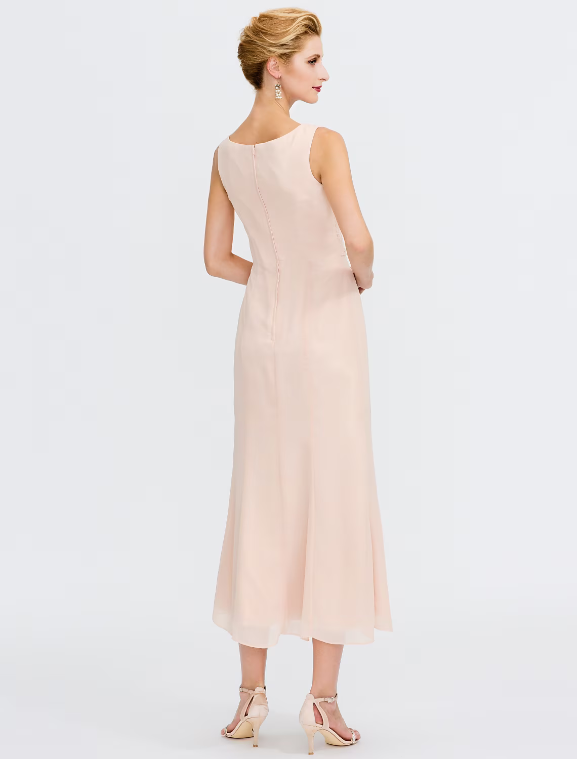Two Piece Mother of the Bride Dress Plus Size Elegant   Chiffon Sleeveless Wrap Included with Sash Ribbon Pleats Beading