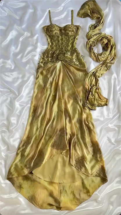 Vintage Shiny Beaded Sweetheart Prom Dress Sheath Spaghetti Strap Evening Dress Long Formal Dress HZ1024