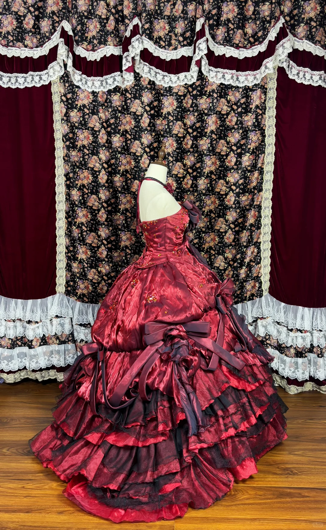Gorgeous Burgundy Satin Sweet 16 Quinceanera Strapless A-Line Floor-length Prom Dress Birthday Dress Evening Dress Ball Gown HZ1024