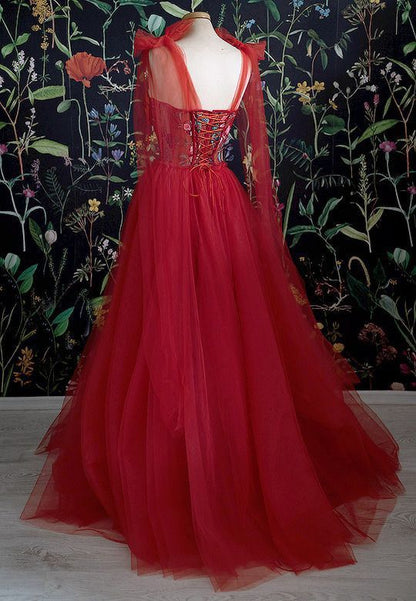 Red Prom Dress Tulle Evening Gowns C1240