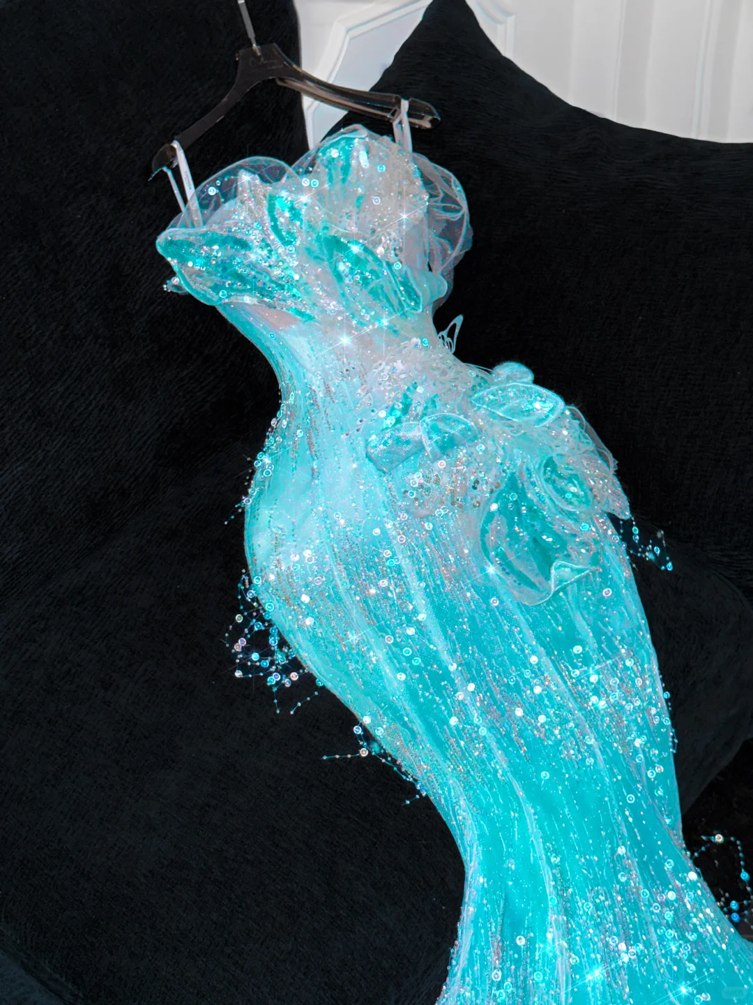 Gorgeous Sparkling Blue Beaded Sequin Mermaid Elegant Chiffon Tulle Evening Dress Prom Dresses HZ1024