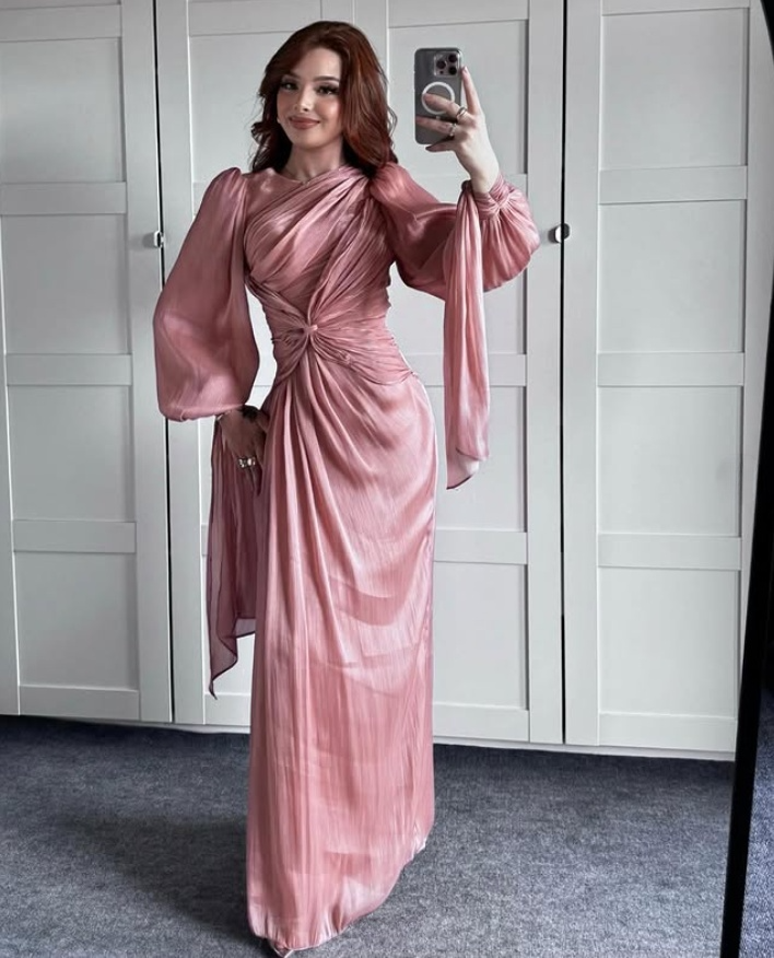 Modest Long Sleeves Sheath Chiffon Elegant Long Formal Party Dress, HZ0319
