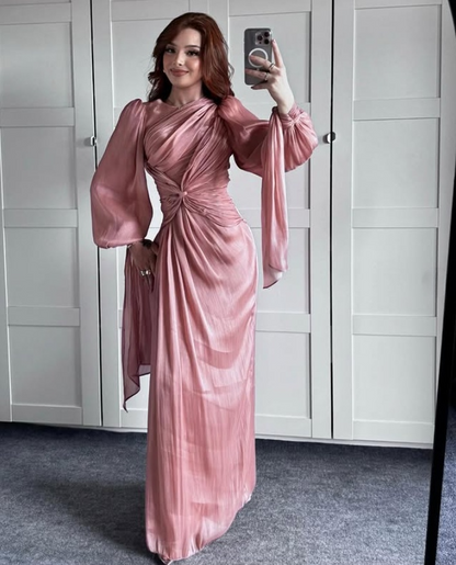 Modest Long Sleeves Sheath Chiffon Elegant Long Formal Party Dress, HZ0319