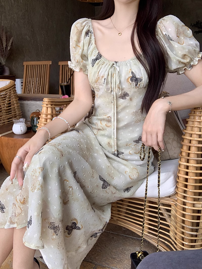 New Fashion Butterfly Design Short Sleeve Casual Floral Dress HZ1024
