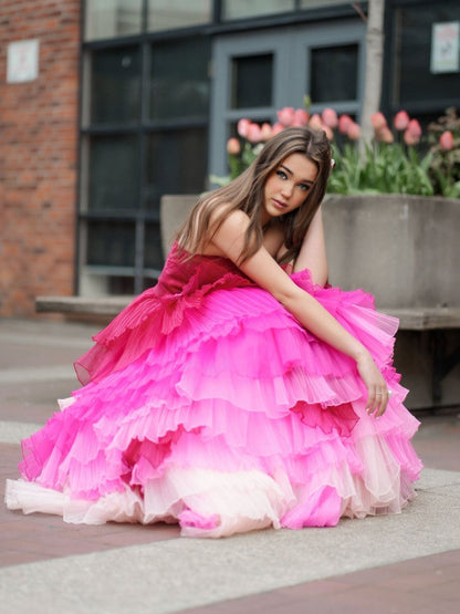 Xiomara | Sweetheart Pleated Bodice Long Prom Dress with Ruffles