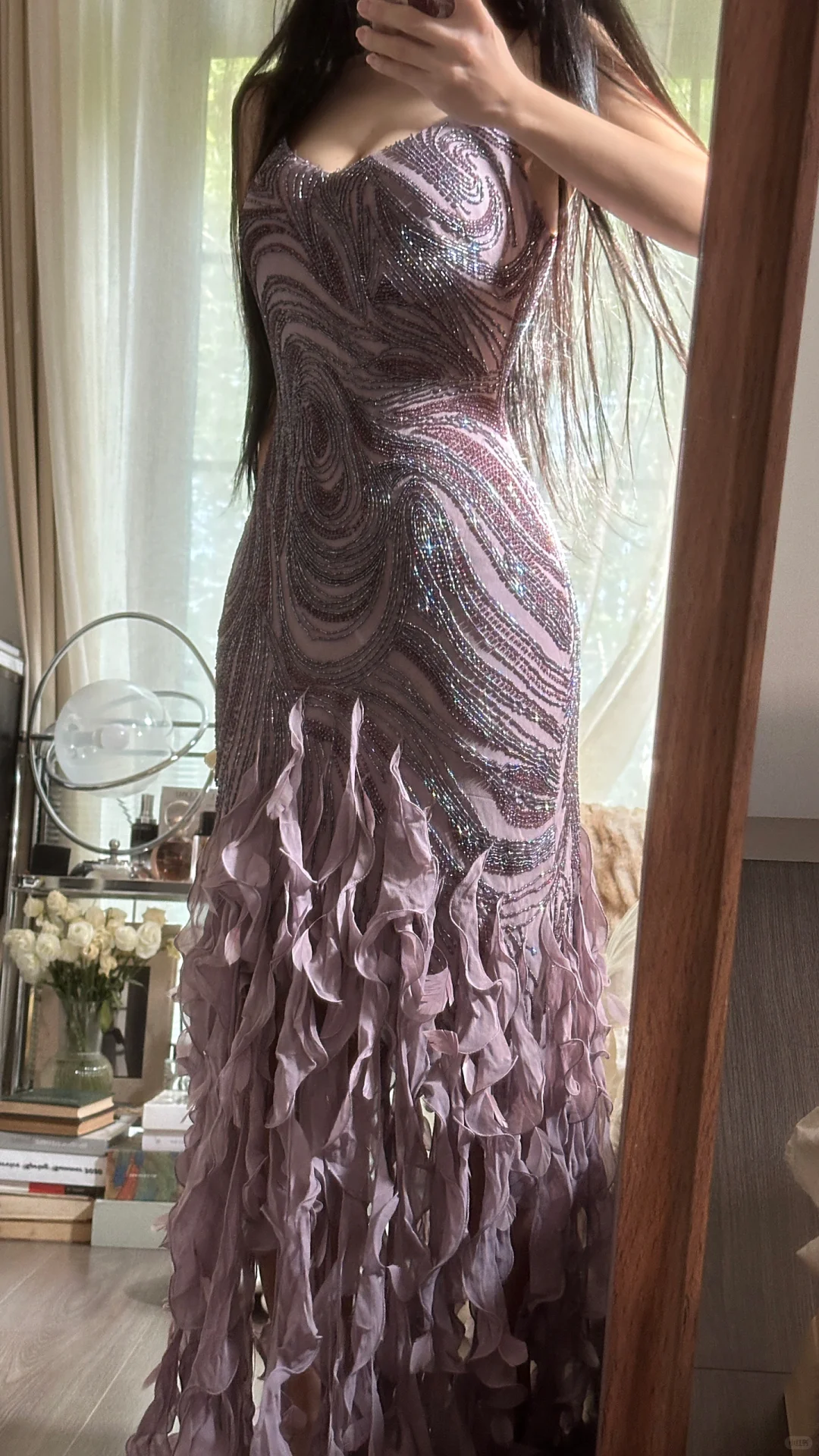 Vintage Purple Sparkling Strapless Design Elegant Chiffon Evening Dress Prom Dresses HZ1024