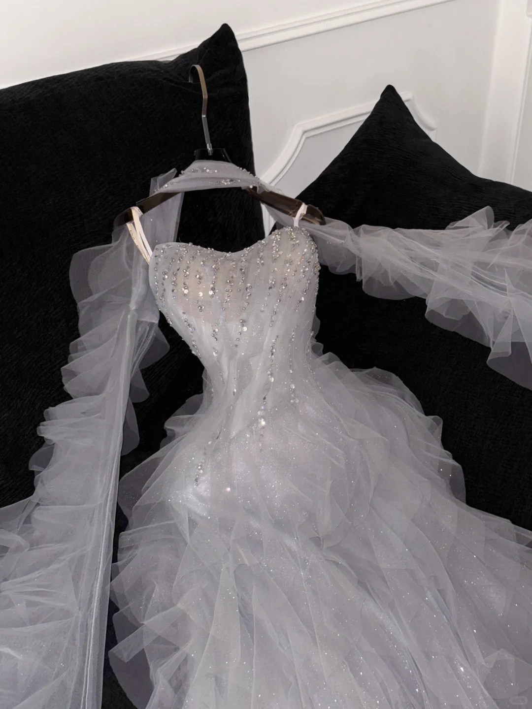 Fashion Sparkling White Beaded Sequin Mermaid Elegant Tulle Evening Dress Prom Dresses HZ1024