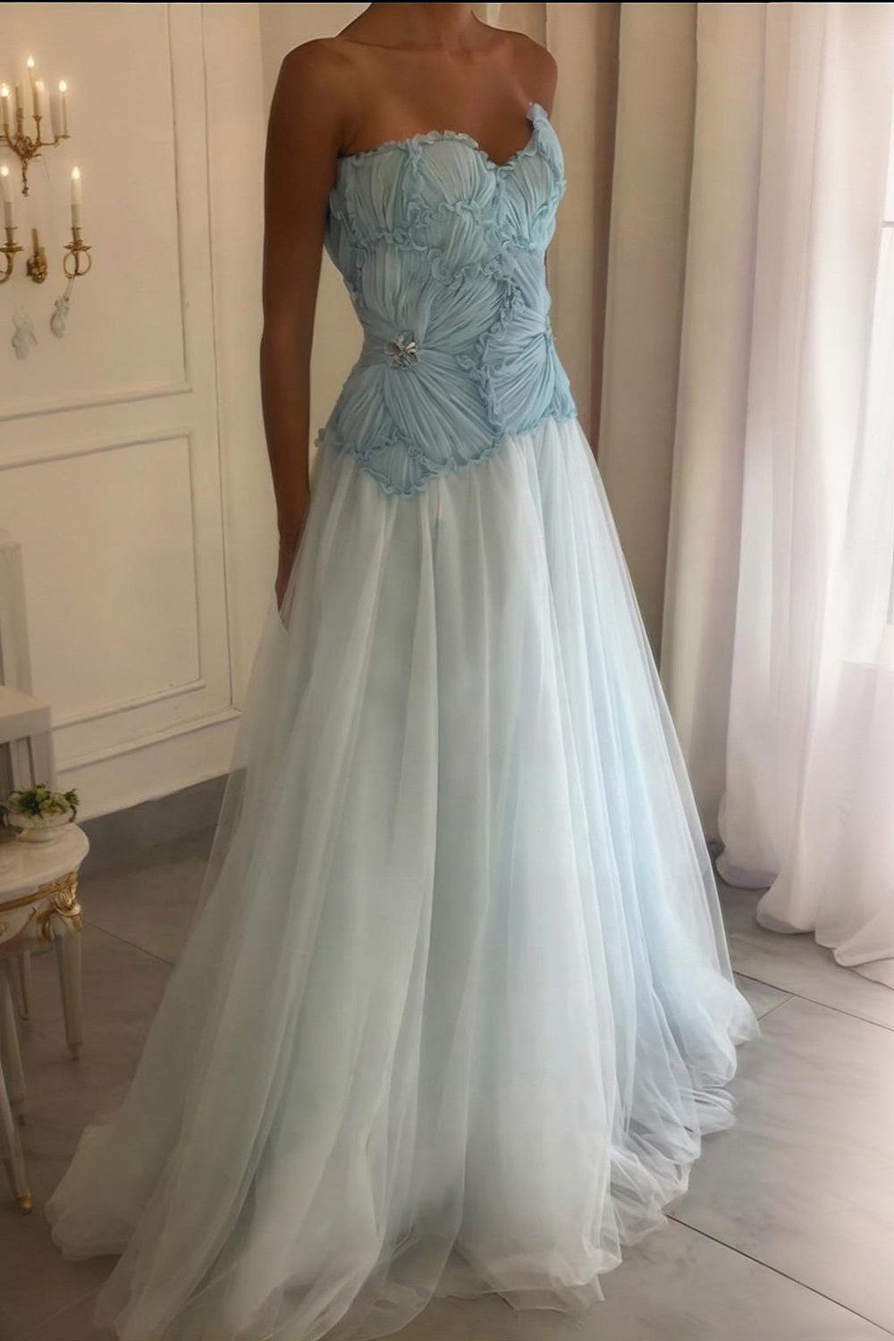 Elegant A Line Prom Dresses Long Tulle Corset Formal Outfit