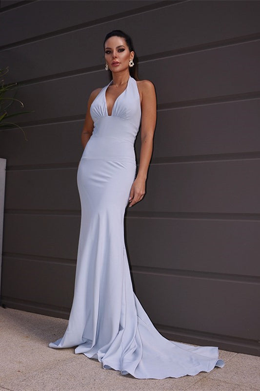 Backless Halter Mermaid Prom Dress