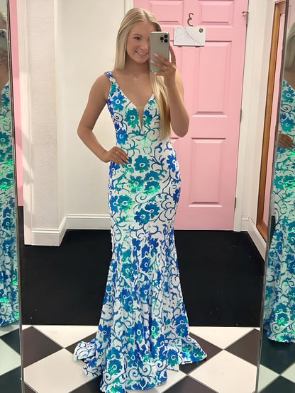 Bailey | Pink V Neck Sequin Lace Mermaid Prom Dress