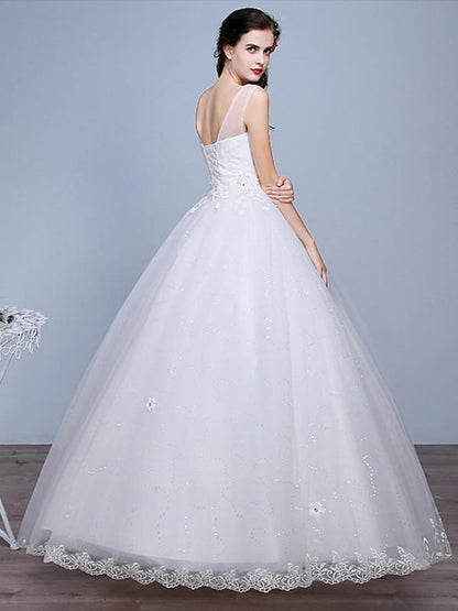 Ball Gown Wedding Dresses Sweetheart Neckline Floor Length Lace Tulle Polyester Sleeveless Romantic Glamorous Sexy