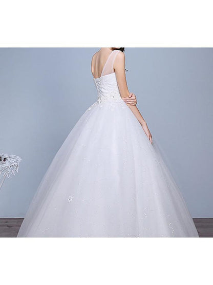 Ball Gown Wedding Dresses Sweetheart Neckline Floor Length Lace Tulle Polyester Sleeveless Romantic Glamorous Sexy