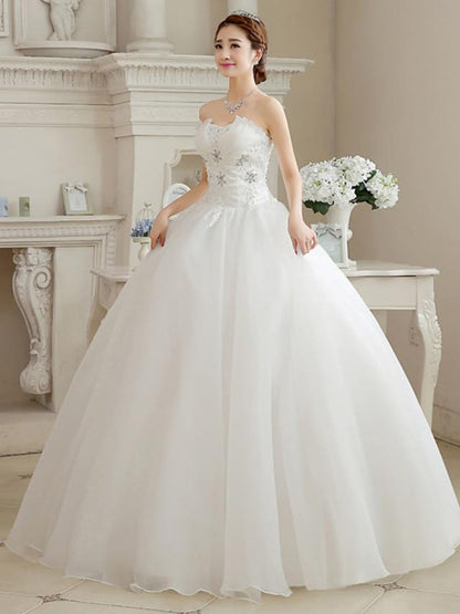 Ball Gown Wedding Dresses Sweetheart Neckline Floor Length Organza Strapless Glamorous Sparkle & Shine