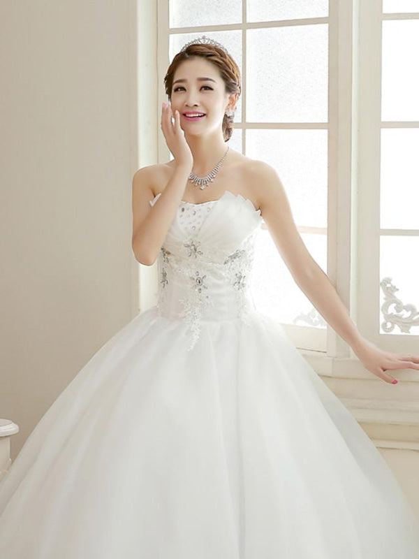 Ball Gown Wedding Dresses Sweetheart Neckline Floor Length Organza Strapless Glamorous Sparkle & Shine