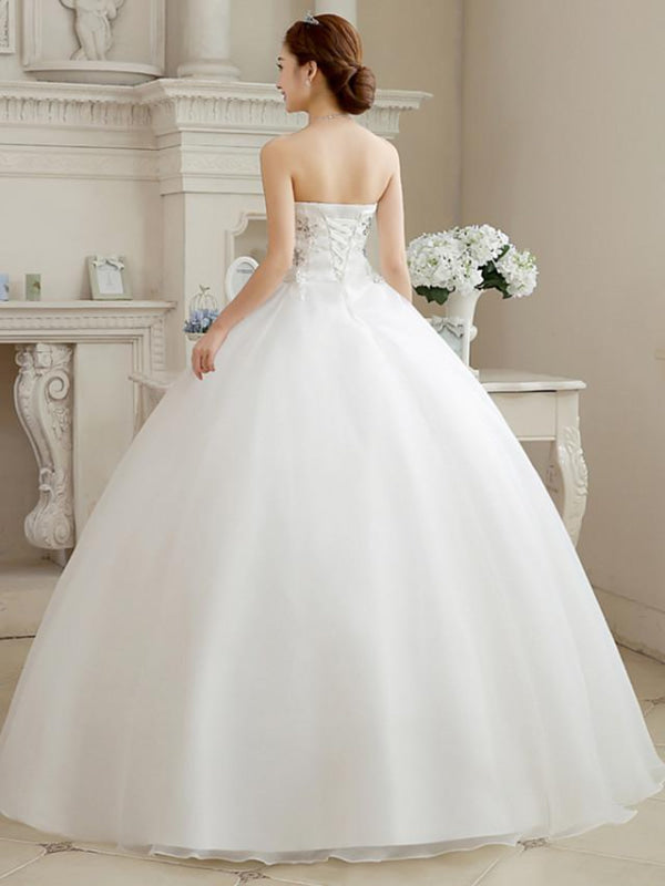 Ball Gown Wedding Dresses Sweetheart Neckline Floor Length Organza Strapless Glamorous Sparkle & Shine