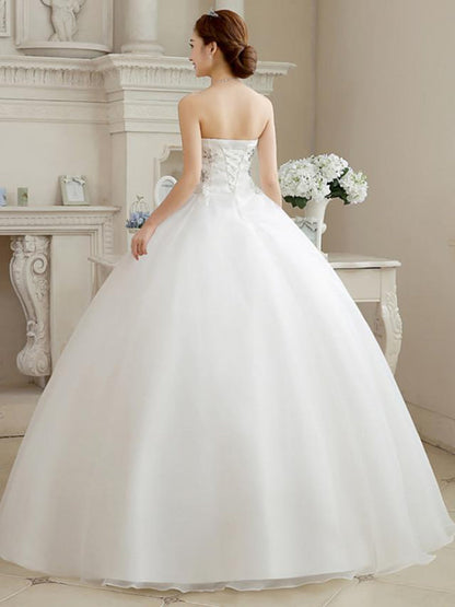 Ball Gown Wedding Dresses Sweetheart Neckline Floor Length Organza Strapless Glamorous Sparkle & Shine