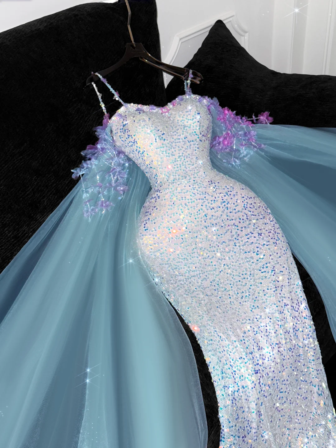 Vintage Shiny Sequined Sweetheart Spaghetti Strap Design Mermaid Prom Dress Evening Dress HZ1024