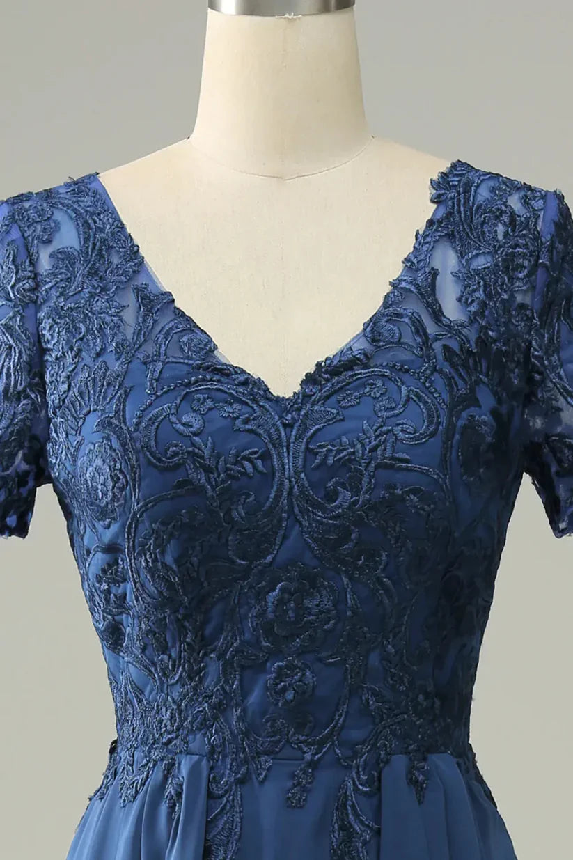 A-Line Applique Short Sleeve Mother of the Bride Dress