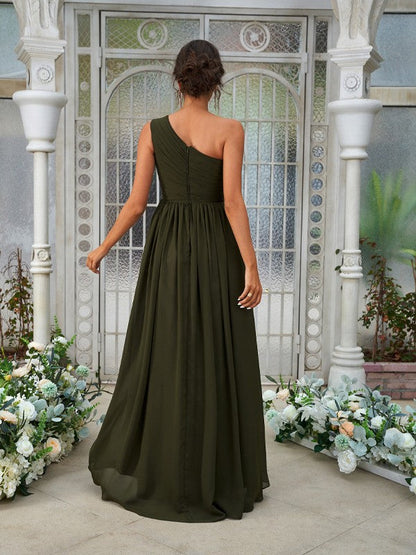 A-Line/Princess Chiffon Ruffles One-Shoulder Sleeveless Asymmetrical Bridesmaid Dresses
