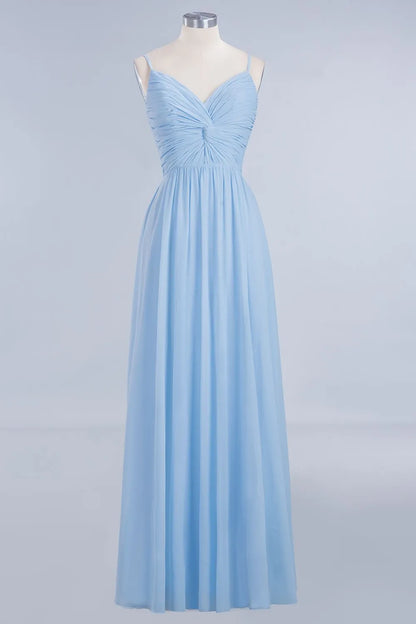 Long A-Line V-Neck Spaghetti Straps Floor-Length Chiffon Bridesmaid Dresses