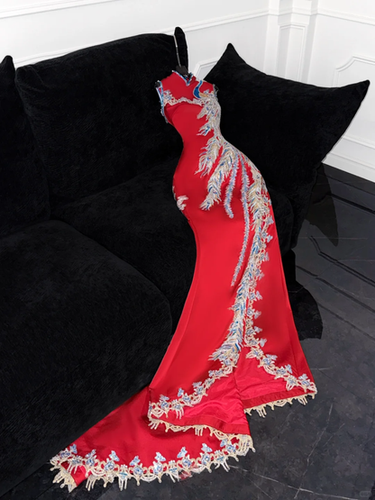 Gorgeous Shiny Red Beaded Sequined Embroidery Design Mermaid Prom Dress Evening Dress HZ1024
