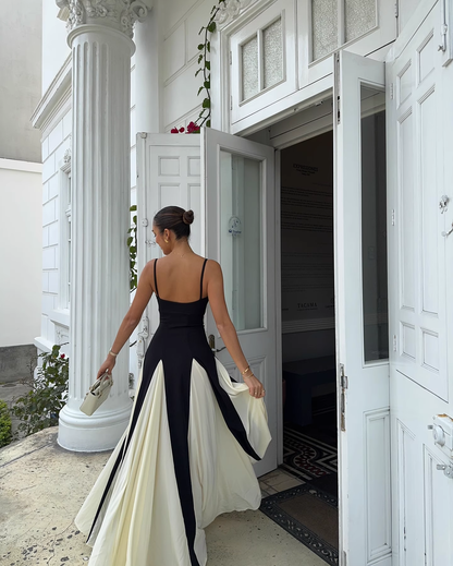 Vintage Black and White A-Line Prom Dress Spaghetti Strap Evening Dress Long Formal Dress HZ1024