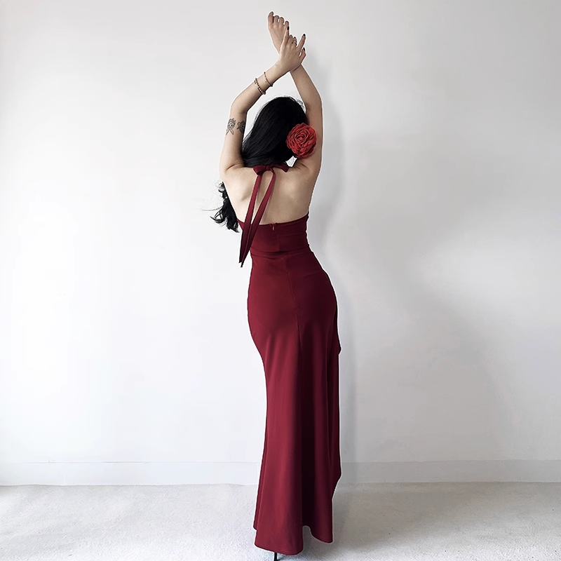 New Sexy Red Halter Dress Elegant Party Evening Dress HZ1024