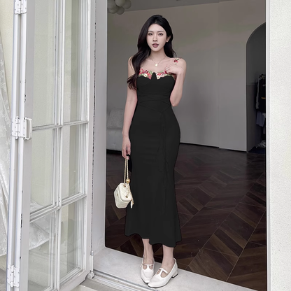 Vintage Applique Floral Spaghetti Strap Mermaid Long Summer Dress Prom Dress Evening Dress HZ1024