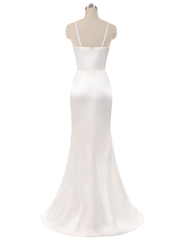 Beach Wedding Dresses Mermaid Sleeveless Evening Dresses V Neck Straps Split Ivory Bridal Gown With Court Train
