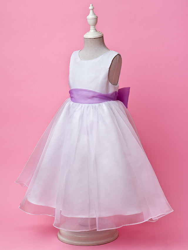 Beautiful A-Line Satin Sleeveless Jewel Flower Girl Dress with Buttons