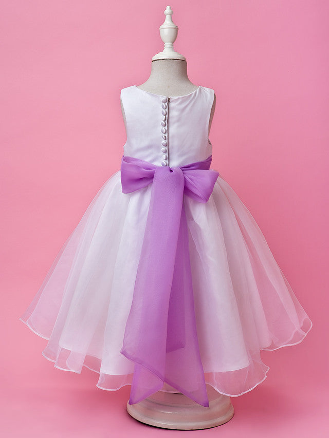 Beautiful A-Line Satin Sleeveless Jewel Flower Girl Dress with Buttons