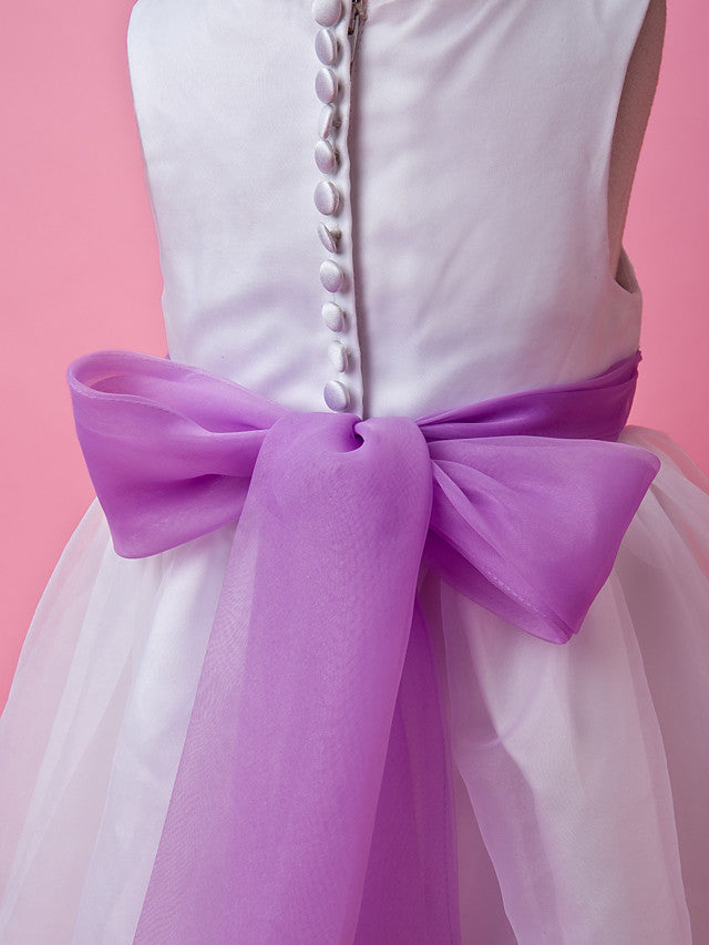 Beautiful A-Line Satin Sleeveless Jewel Flower Girl Dress with Buttons
