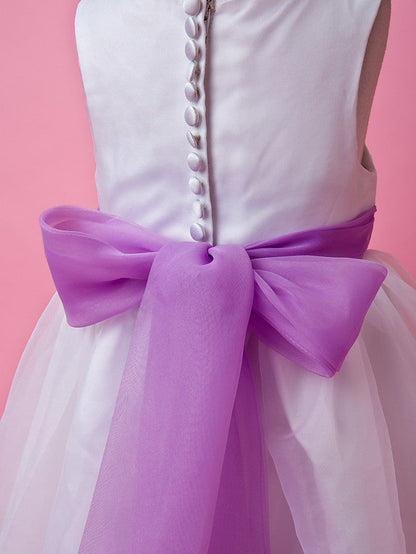 Beautiful A-Line Satin Sleeveless Jewel Flower Girl Dress with Buttons