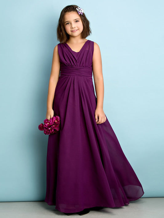 Beautiful A-Line V Neck Chiffon Flower Girl Dress Floor Length With Criss Cross Natural Mini Me