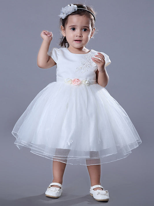 Beautiful Jewel Ball Gown Flower Girl Dress with Satin Tulle and Beadings Embroidery