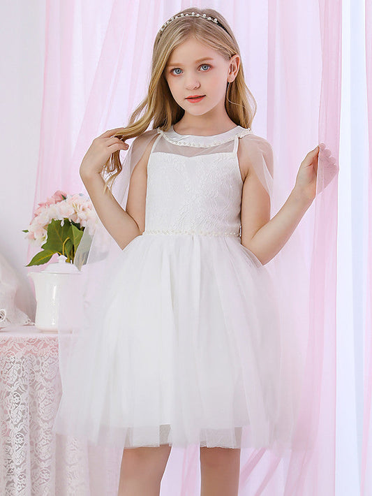 Beautiful Lace Satin Flower Girl Dress With Pearls Beadings