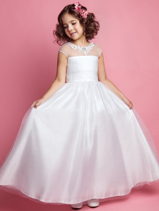 Beautiful Princess A-Line Floor Length Flower Girl Dress with Beading Appliques