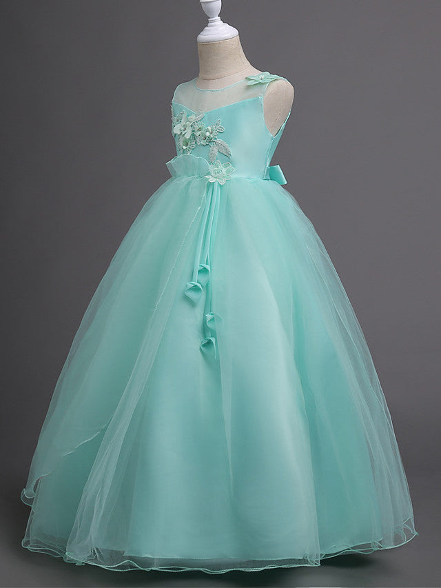 Beautiful Princess Wedding Flower Girl Dress with Belt Appliques