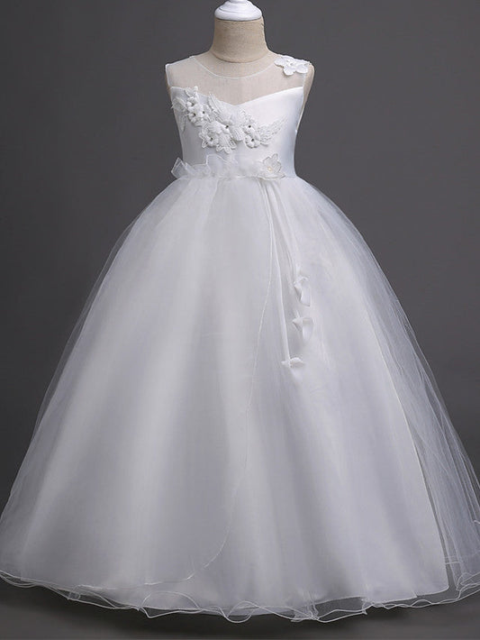 Beautiful Princess Wedding Flower Girl Dress with Belt Appliques