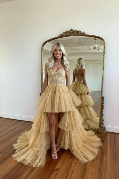 Beautiful Rose Prom Dress with Sleeveless Evening Gown Tulle Train