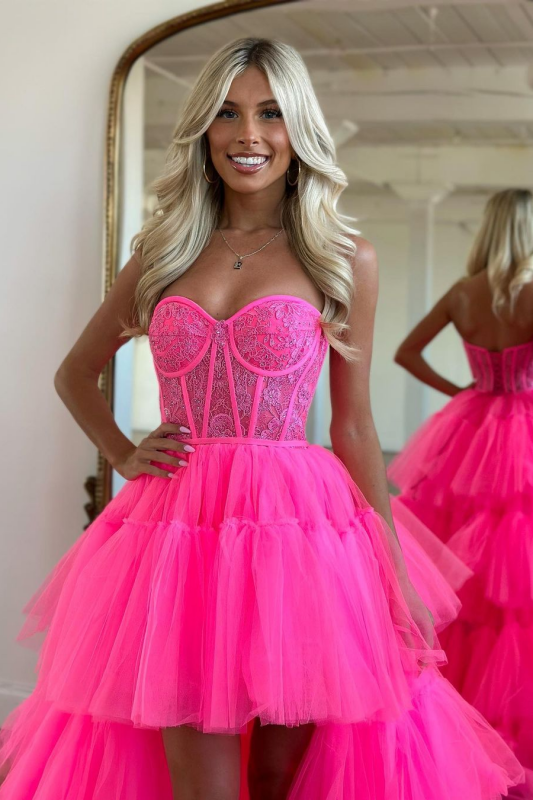 Beautiful Rose Prom Dress with Sleeveless Evening Gown Tulle Train