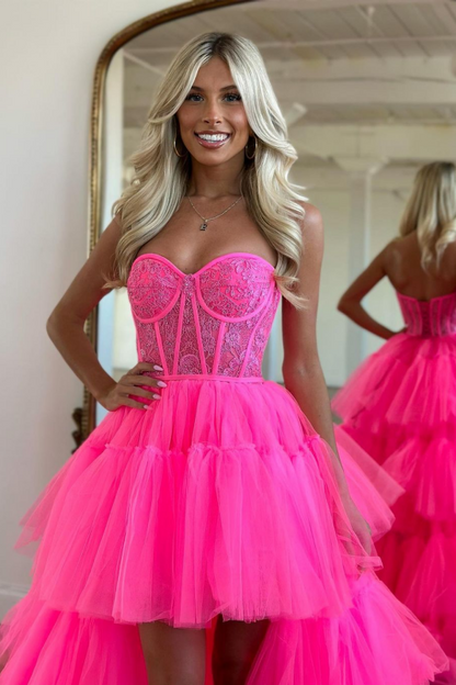 Beautiful Rose Prom Dress with Sleeveless Evening Gown Tulle Train