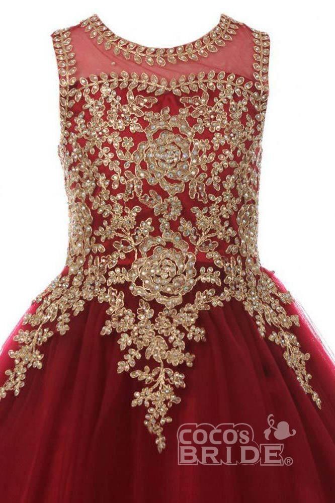 Beautiful Sleeveless Ball Gown with Tulle, Sequins & Scoop Neck for Girls