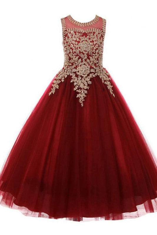Beautiful Sleeveless Ball Gown with Tulle, Sequins & Scoop Neck for Girls