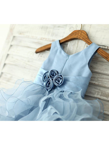 Beautiful Sleeveless Jewel Neck Flower Girl Dress With Sash & Ribbon Flower