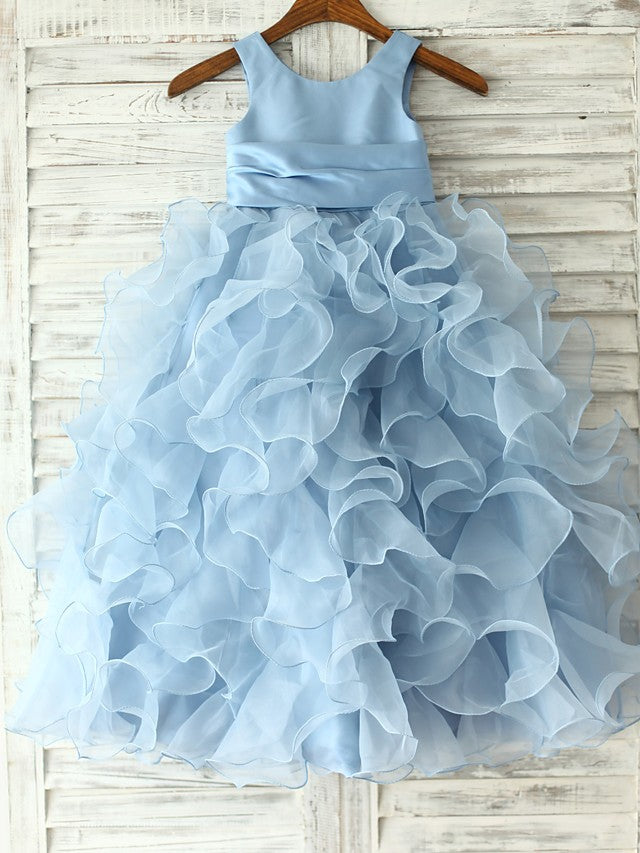 Beautiful Sleeveless Jewel Neck Flower Girl Dress With Sash & Ribbon Flower