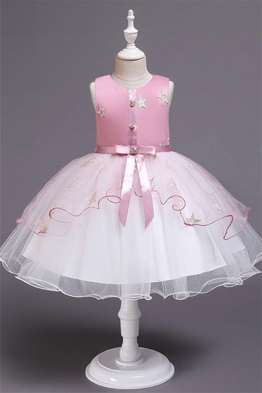 Beautiful Star Decor Sleeveless Ball Gown Tulle Flower Girl Dress